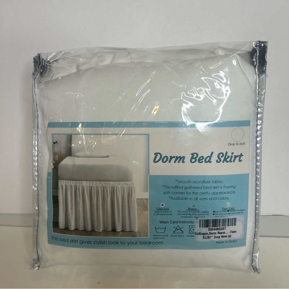 Dorm Room Bed Skirt, White, Twin XL-36” Drop, 100% Microfiber - Picture 4 of 5